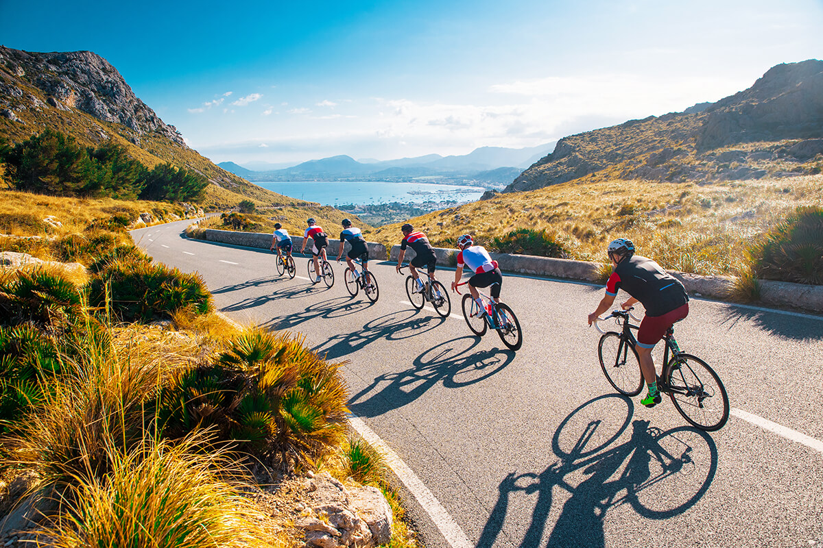Group of cyclists in highlands